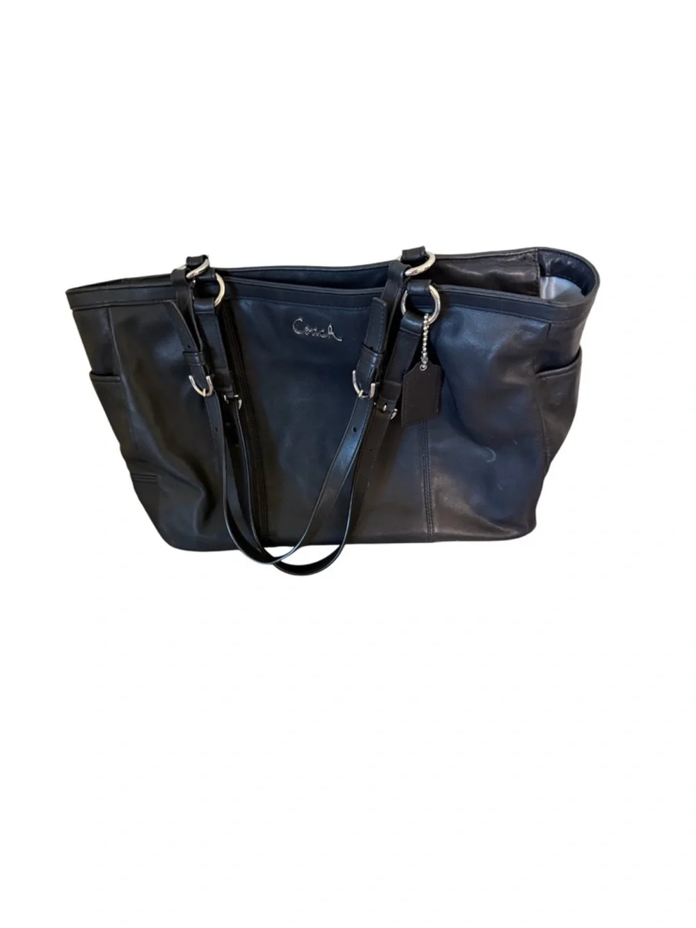 Coach Gallery East West Black Leather Zip Tote Bag Silver Hardware